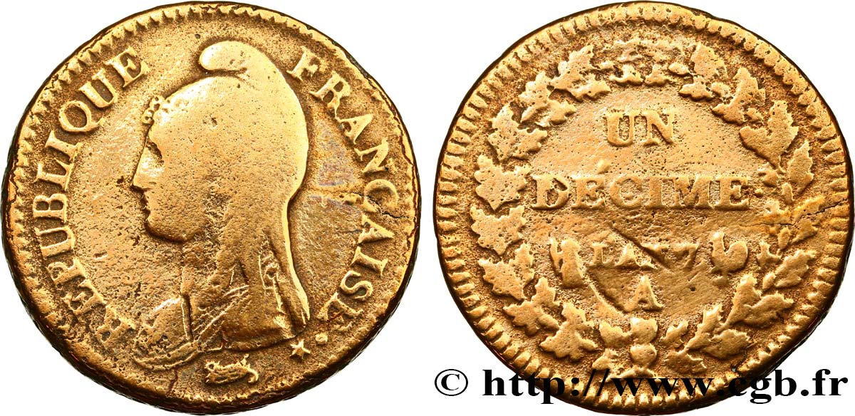 Un décime Dupré, grand module 1799 Paris F.129/20 TB