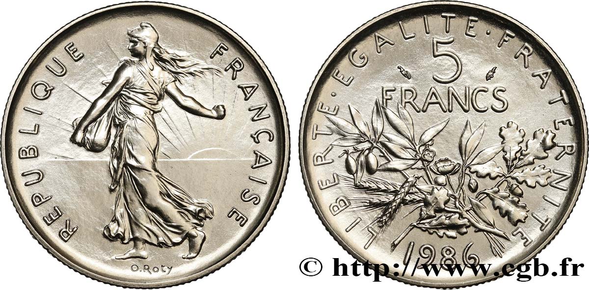 5 francs Semeuse, nickel, Brillant Universel 1986 Pessac F.341/18 MS