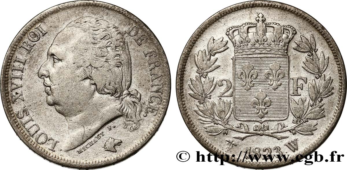 2 francs Louis XVIII 1823 Lille F.257/50 VF 