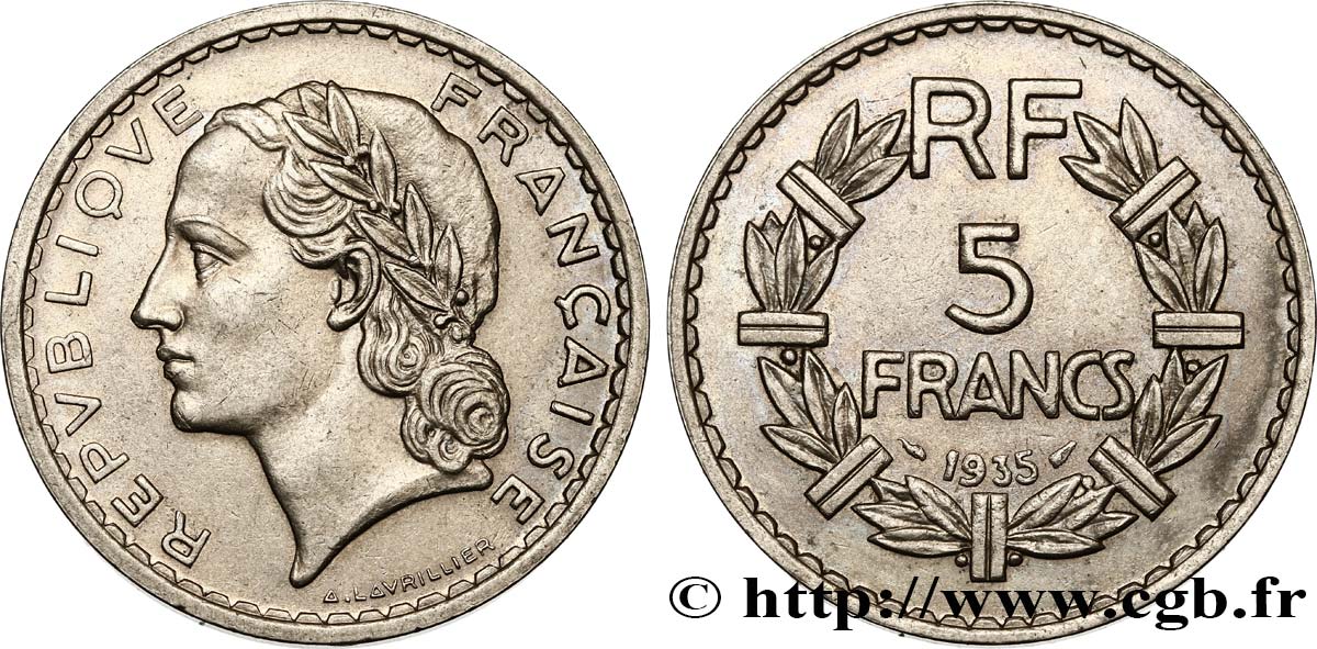 5 francs Lavrillier, nickel 1935 F.336/4 AU52