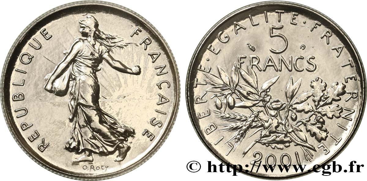 5 francs Semeuse, nickel, BU (Brillant Universel) 2001 Pessac F.341/37 FDC