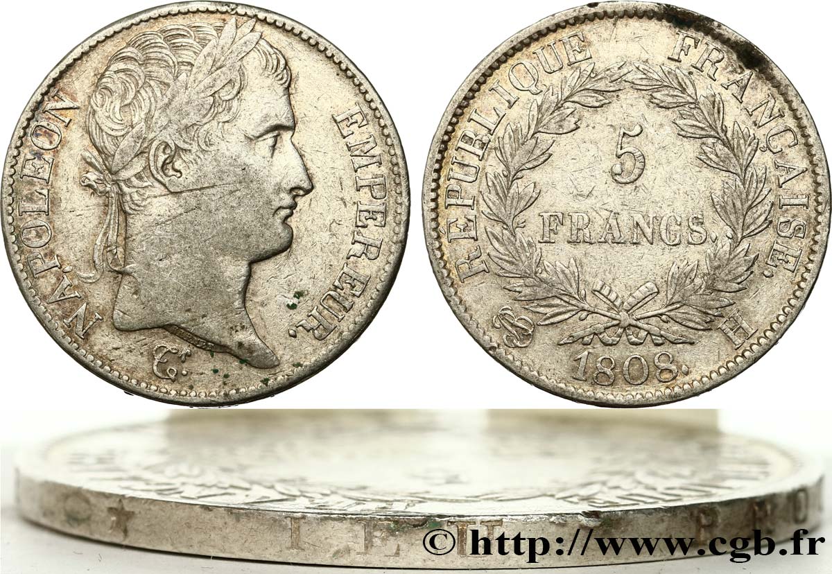 5 francs Napoléon Empereur, Empire français 1808 La Rochelle F.306/6 BC35 