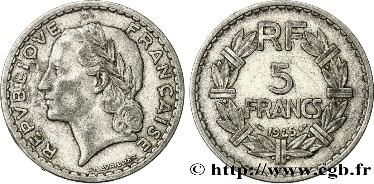 5 francs Lavrillier, aluminium 1945 Beaumont-Le-Roger F.339/4 MB30