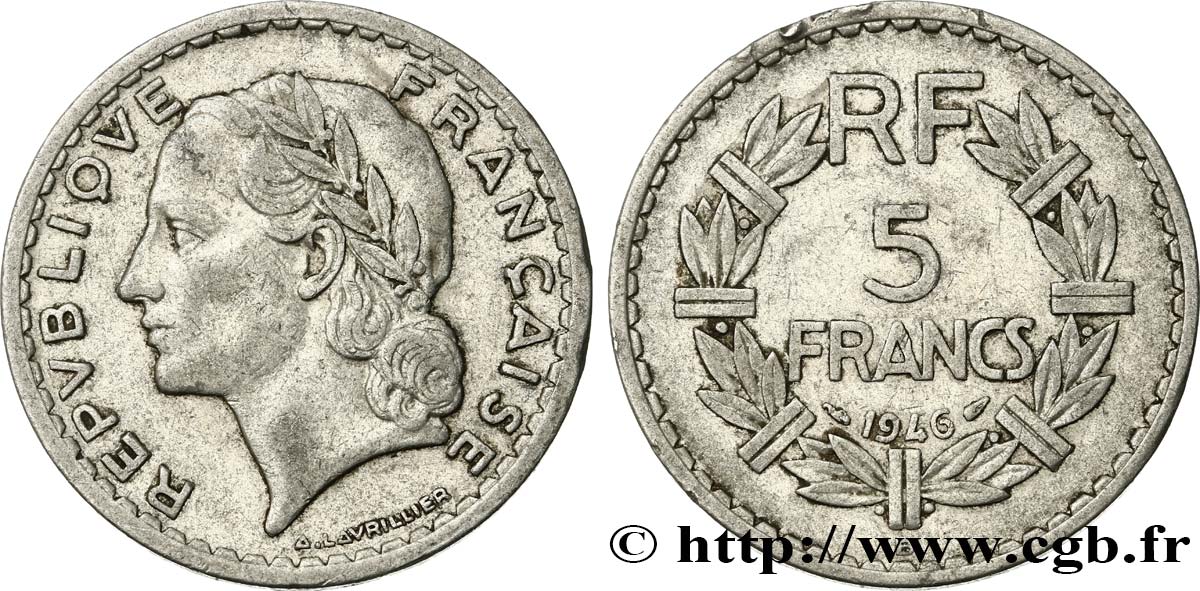 5 francs Lavrillier, aluminium 1946 Beaumont-Le-Roger F.339/7 TB35