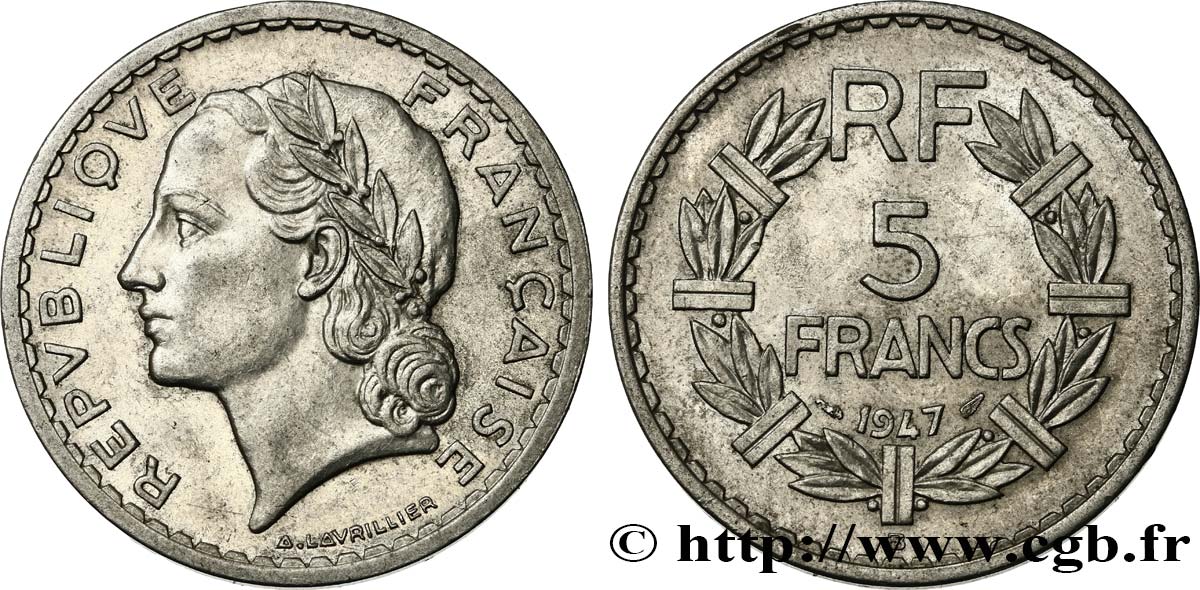 5 francs Lavrillier, aluminium 1947 Beaumont-Le-Roger F.339/11 TTB52