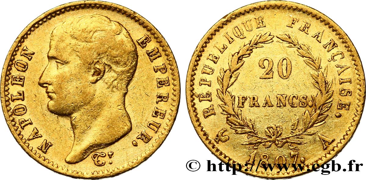 20 francs or Napoléon tête nue, type transitoire 1807 Paris F.514/1 TTB42 