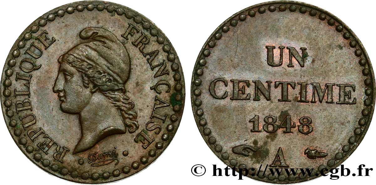 Un centime Dupré, IIe République 1848 Paris F.101/1 SUP55