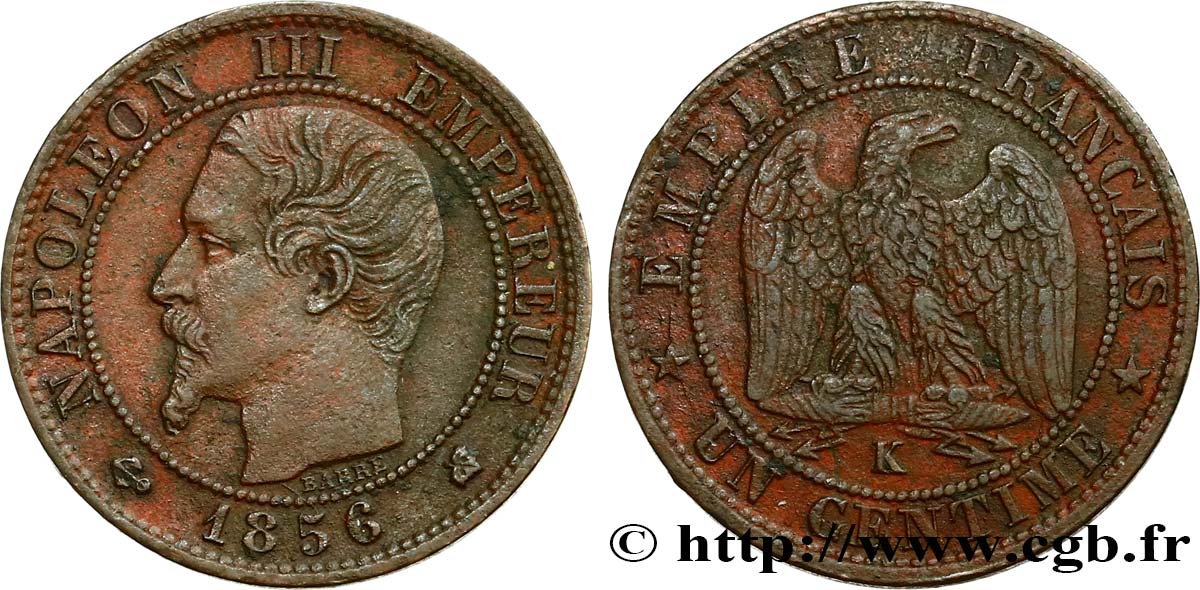 Un centime Napoléon III, tête nue 1856 Bordeaux F.102/30 TTB45