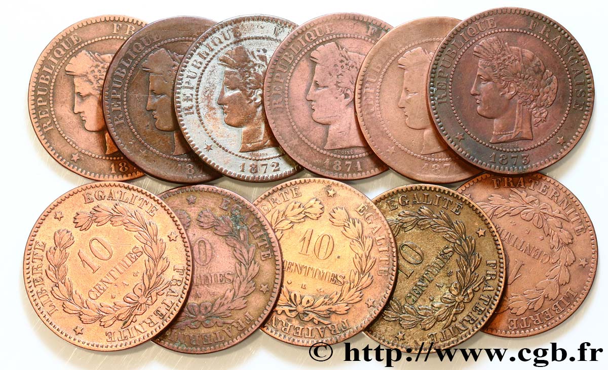 Lot de 11 pièces de 10 centimes Cérès n.d. s.l. F.135/2 VG/XF 