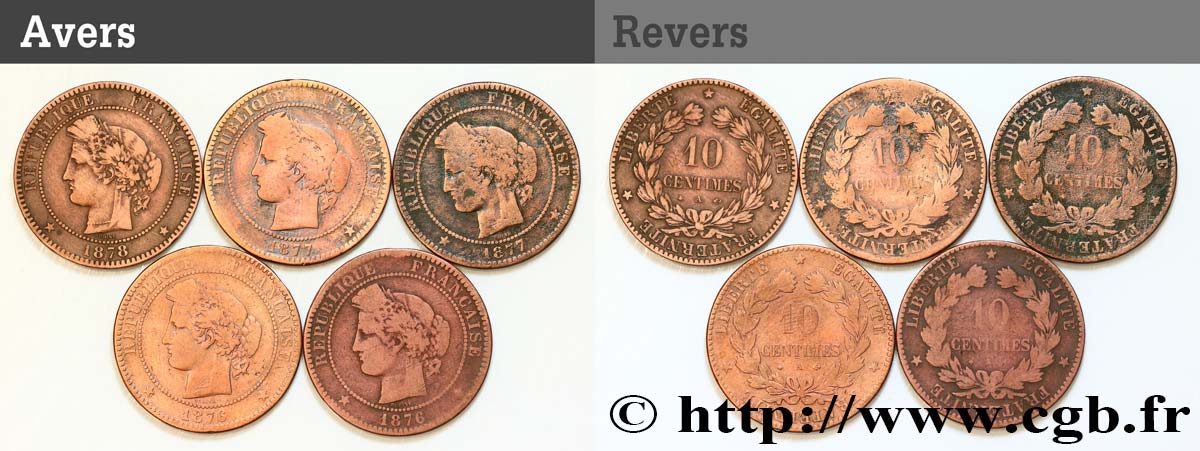 Lot de 5 pièces de 10 centimes Cérès n.d. s.l. F.135/16 B/TB 