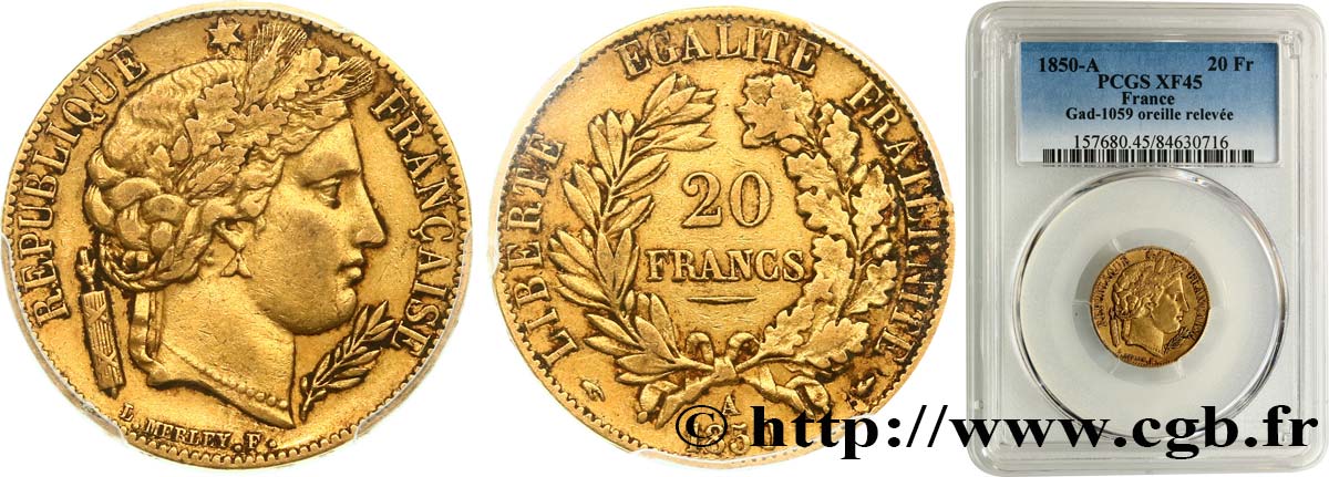 20 francs or Cérès 1850 Paris F.529/2 XF45 PCGS