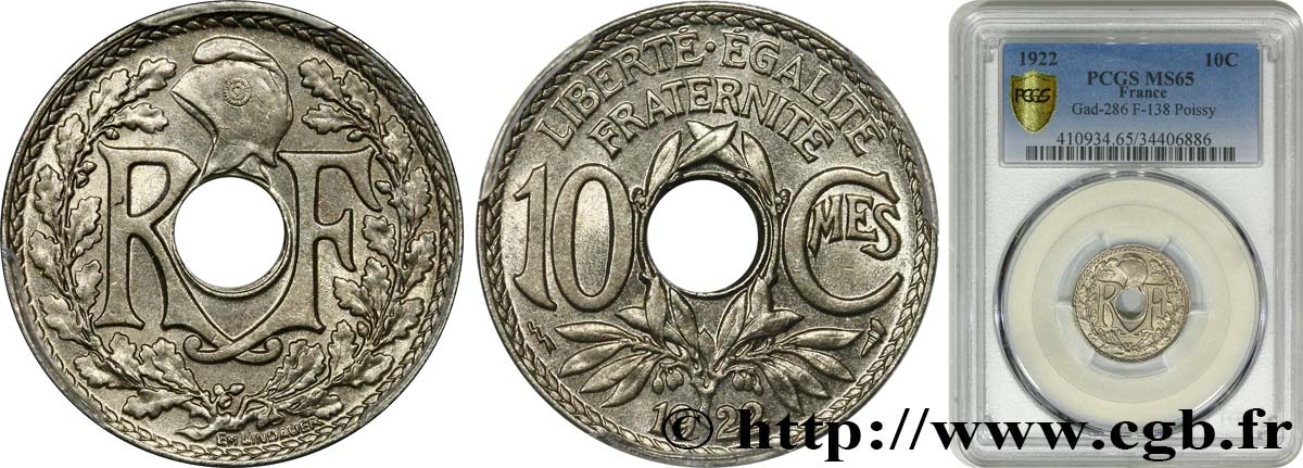 10 centimes Lindauer 1922 Poissy F.138/7 MS65 PCGS