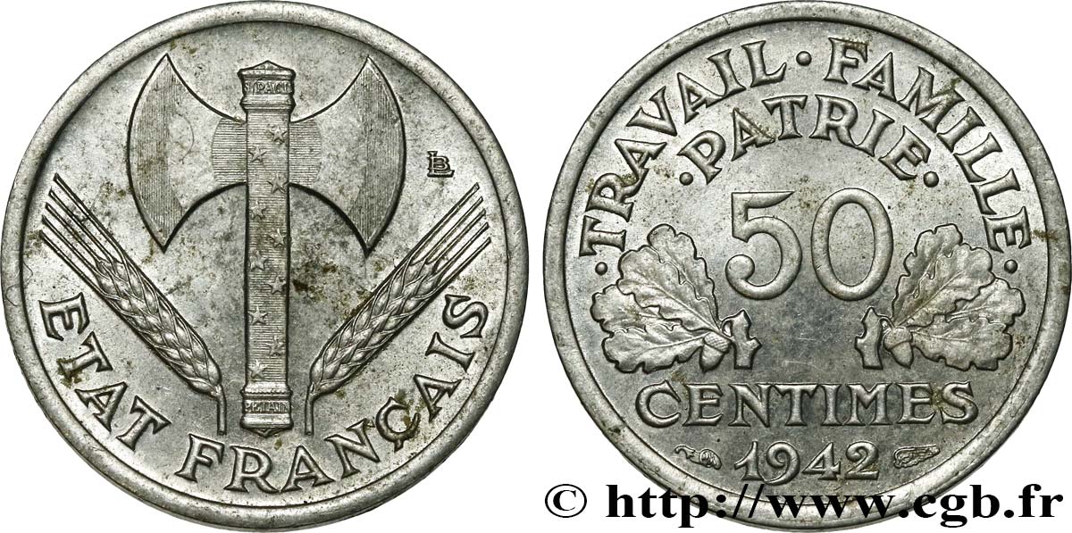 50 centimes Francisque, lourde 1942 F.195/3 SUP58
