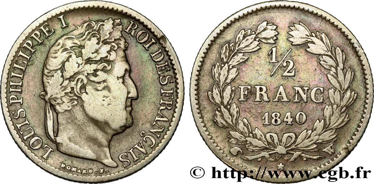 1/2 franc Louis-Philippe 1840 Lille F.182/88 VF25 