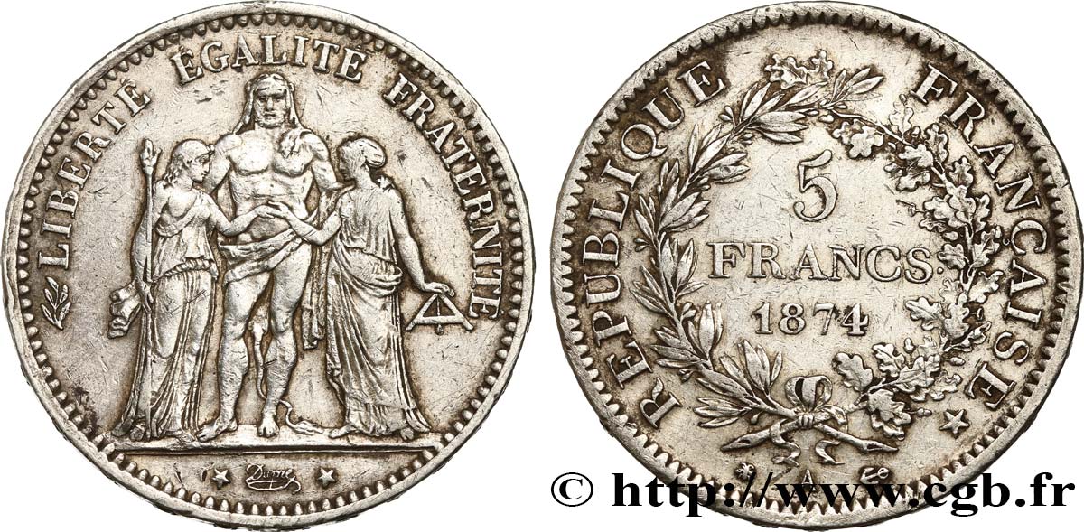 5 francs Hercule 1874 Paris F.334/12 TB+
