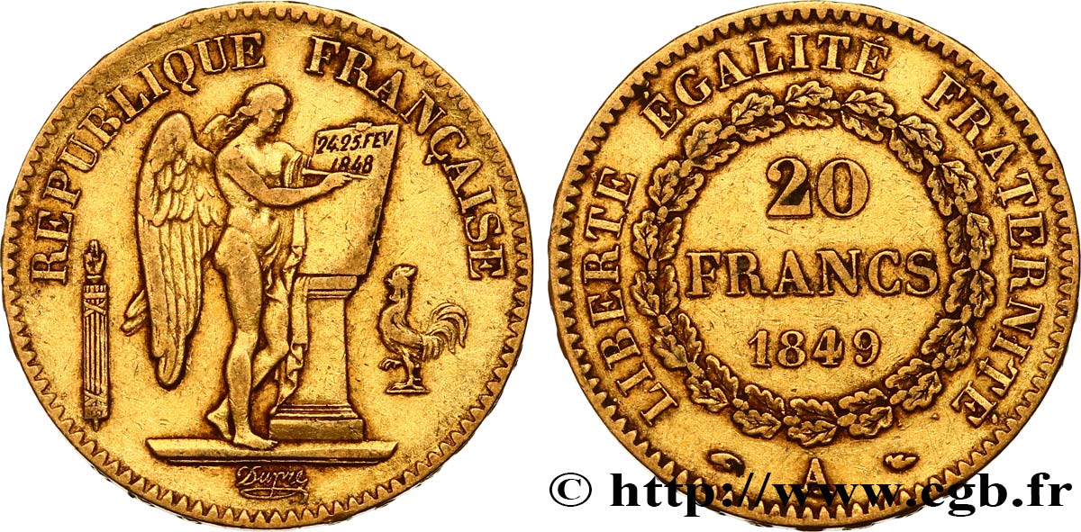 20 francs or Génie, IIe République 1849 Paris F.528/2 TB35 