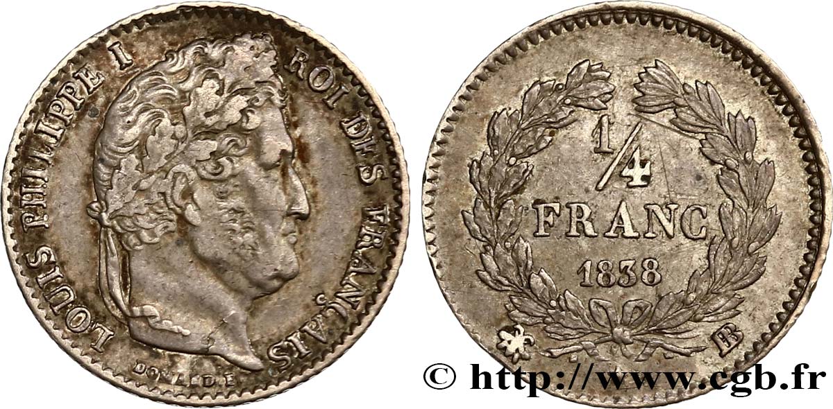 1/4 franc Louis-Philippe 1838 Strasbourg F.166/71 TTB45 