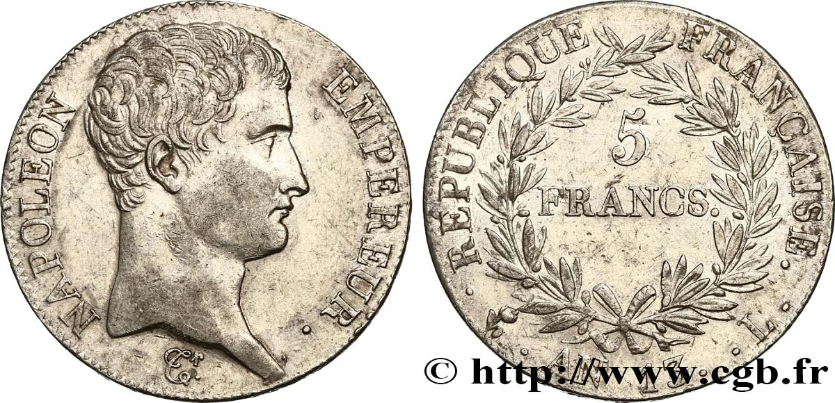 5 francs Napoléon Empereur, Calendrier révolutionnaire 1805 Bayonne F.303/12 AU55 