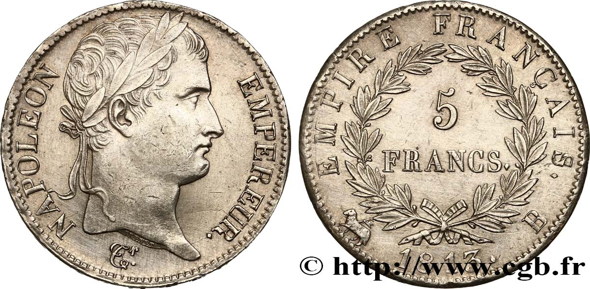5 francs Napoléon Empereur, Empire français 1813 Rouen F.307/59 EBC 