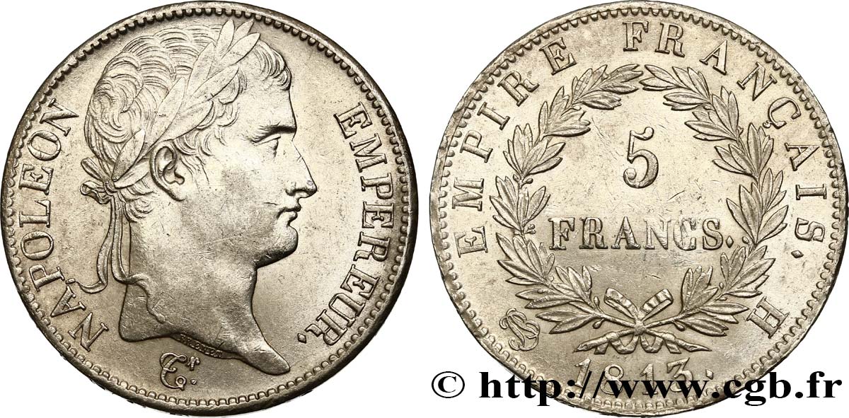 5 francs Napoléon Empereur, Empire français 1813 La Rochelle F.307/63 AU55 