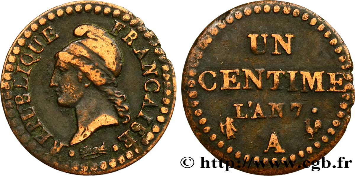 Un centime Dupré, 7 normal 1799 Paris F.100/15 VF35
