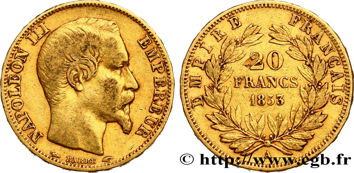 20 francs or Napoléon III, tête nue 1853 Paris F.531/1 TTB40 