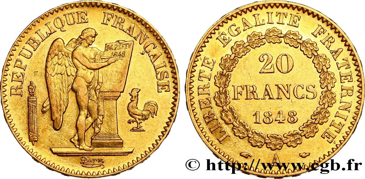 20 francs or Génie, IIe République 1848 Paris F.528/1 XF48 