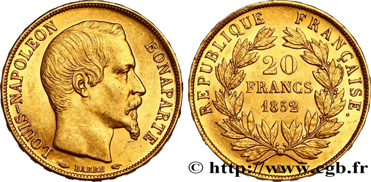 20 francs or Louis-Napoléon 1852 Paris F.530/1 MS60 
