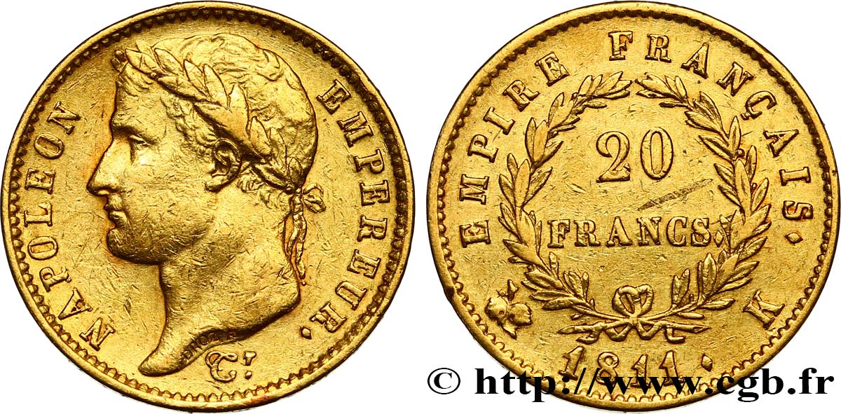 20 francs or Napoléon tête laurée, Empire français 1811 Bordeaux F.516/18 XF48 