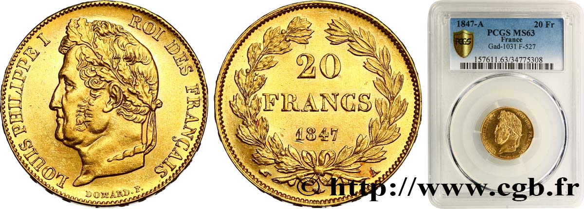 20 francs or Louis-Philippe, Domard 1847 Paris F.527/37 SPL63 PCGS