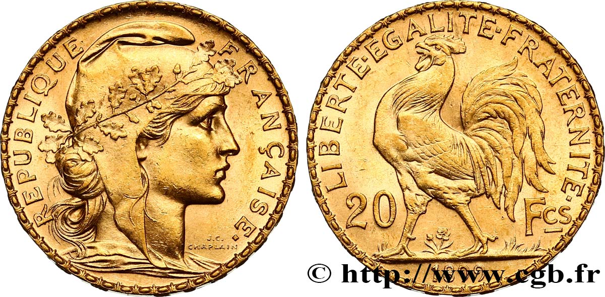 20 francs or Coq, Dieu protège la France 1899 Paris F.534/2 MS62 