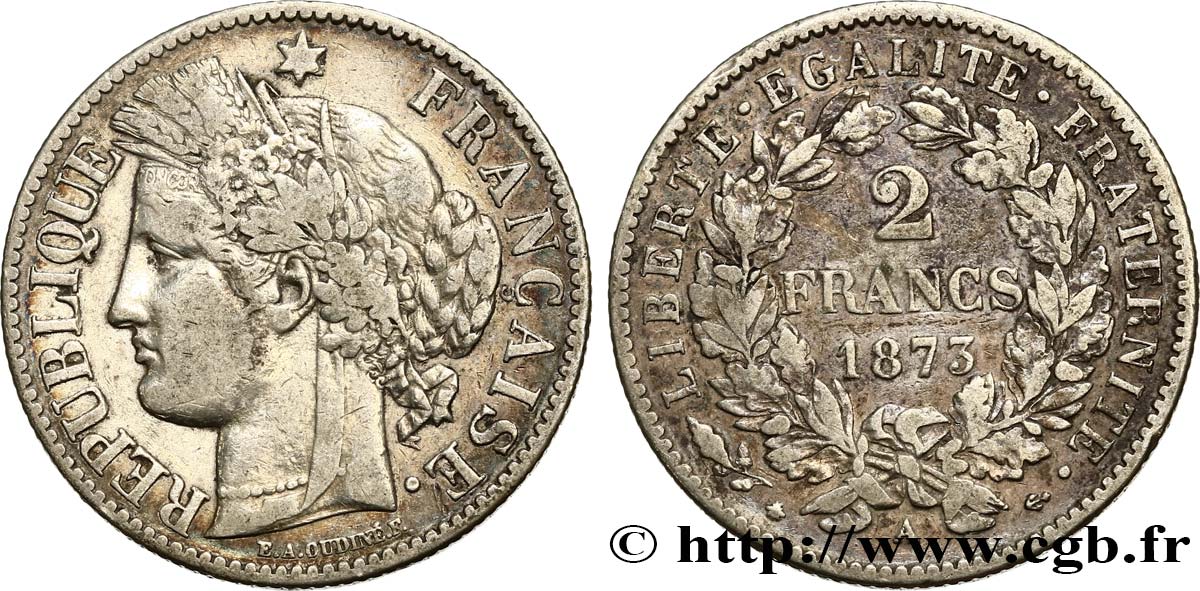 2 francs Cérès, avec légende 1873 Paris F.265/10 TB30