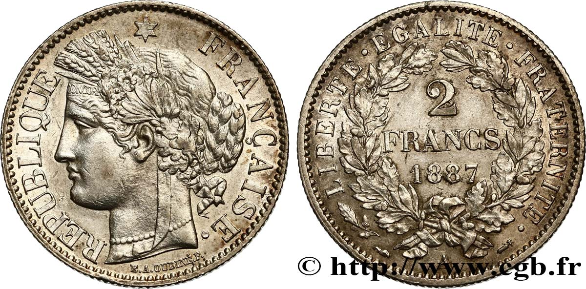 2 francs Cérès, avec légende 1887 Paris F.265/13 VZ55 