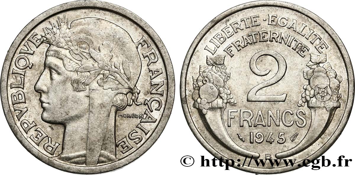 2 francs Morlon, aluminium 1945 Beaumont-Le-Roger F.269/6 TTB50