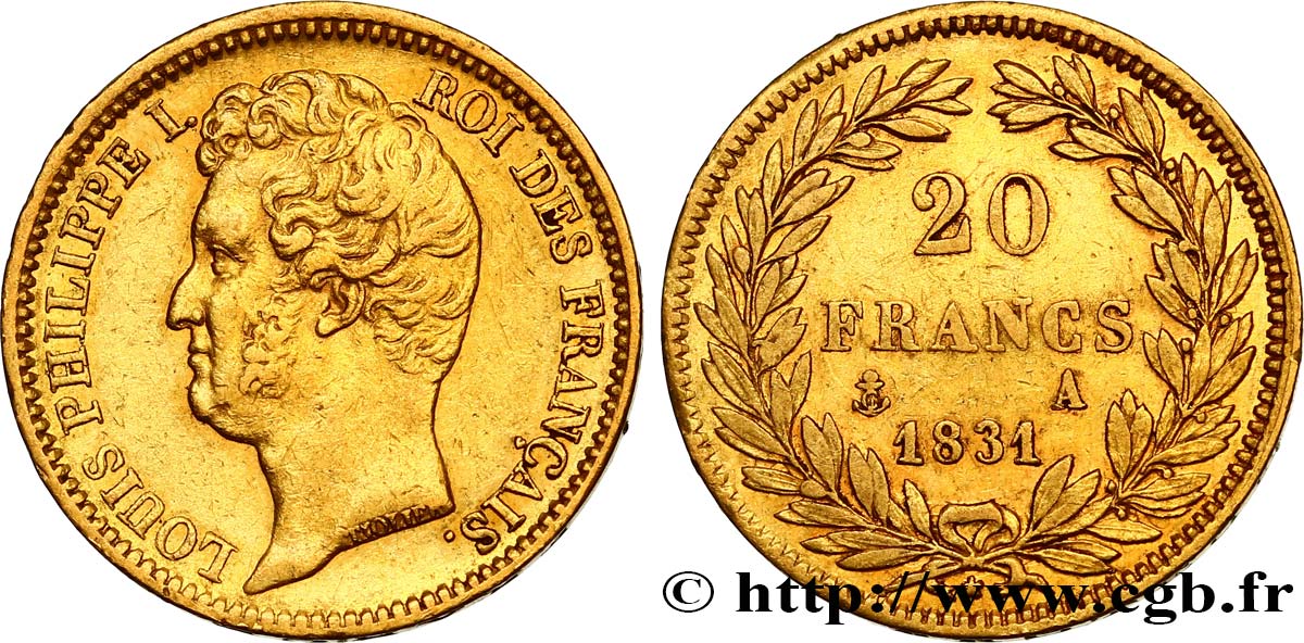 20 francs or Louis-Philippe, Tiolier, tranche inscrite en creux 1831 Paris F.524/2 XF45 
