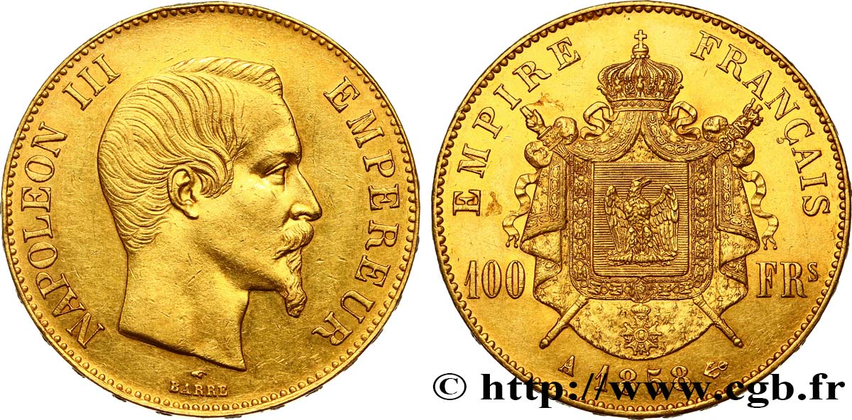 100 francs or Napoléon III, tête nue 1858 Paris F.550/5 AU 