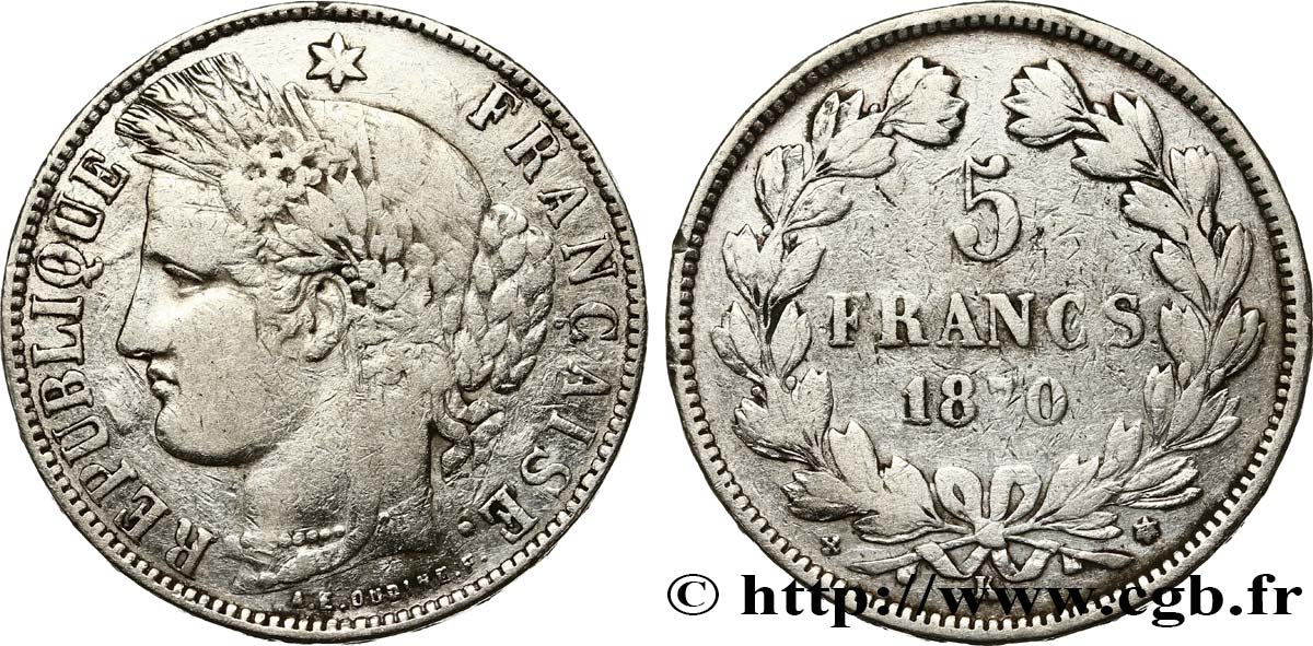 5 francs Cérès, sans légende 1870 Bordeaux F.332/7 VF 