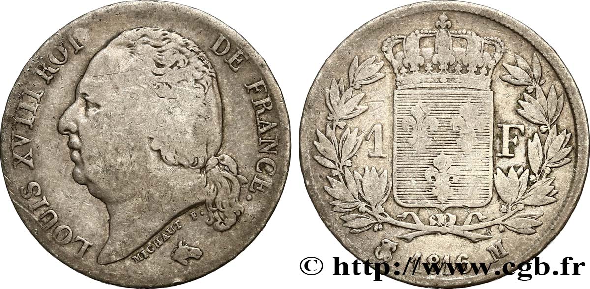 1 franc Louis XVIII 1816 Toulouse F.206/5 TB20 