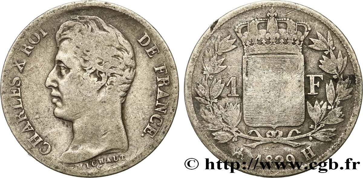 1 franc Charles X, matrice du revers à quatre feuilles 1829 La Rochelle F.207A/17 S15 
