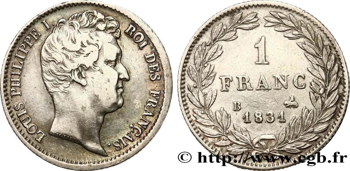 1 franc Louis-Philippe, tête nue 1831 Rouen F.209/2 XF40 