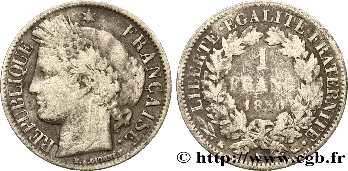1 franc Cérès, IIe République 1850 Bordeaux F.211/8 SGE10 