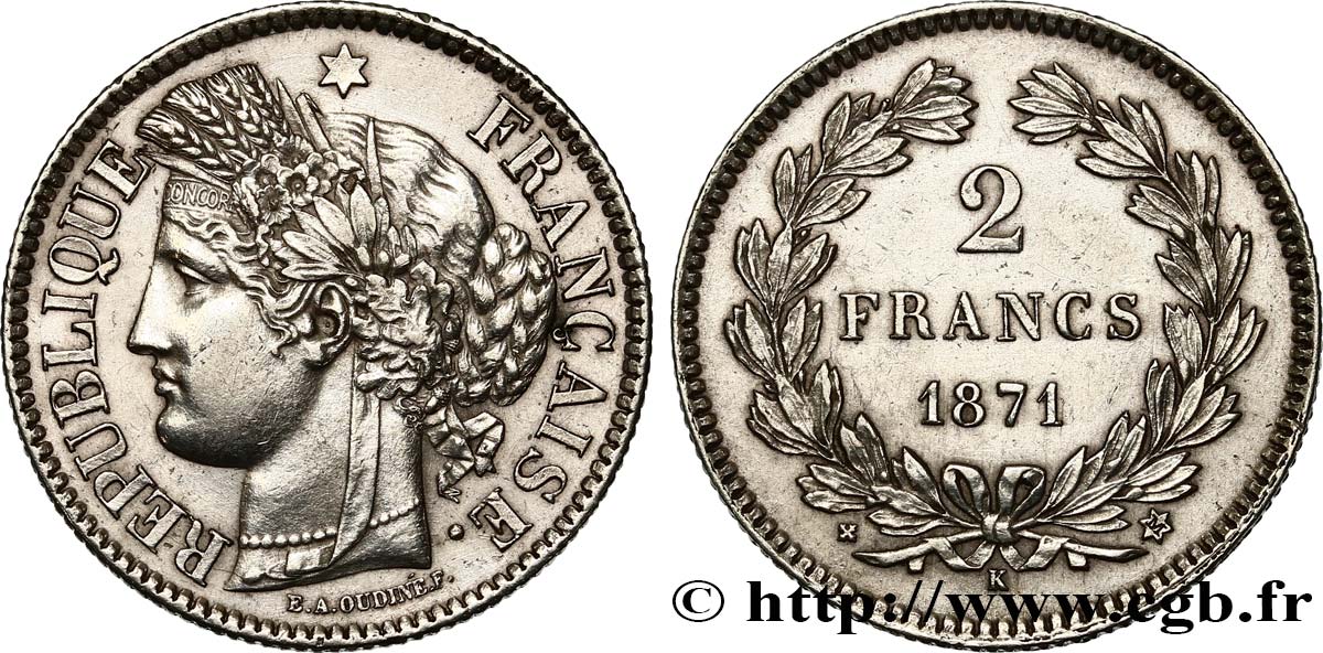 2 francs Cérès, sans légende 1871 Bordeaux F.264/4 SUP 