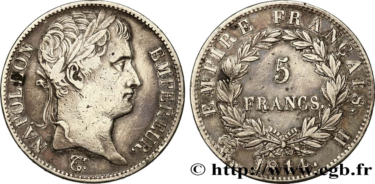 5 francs Napoléon Empereur, Empire français 1814 La Rochelle F.307/80 VF35 
