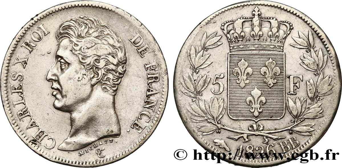 5 francs Charles X, 1er type 1826 Strasbourg F.310/17 MB35 
