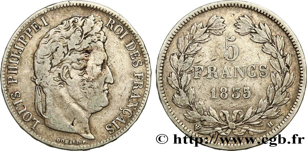 5 francs IIe type Domard 1835 La Rochelle F.324/46 VF25 