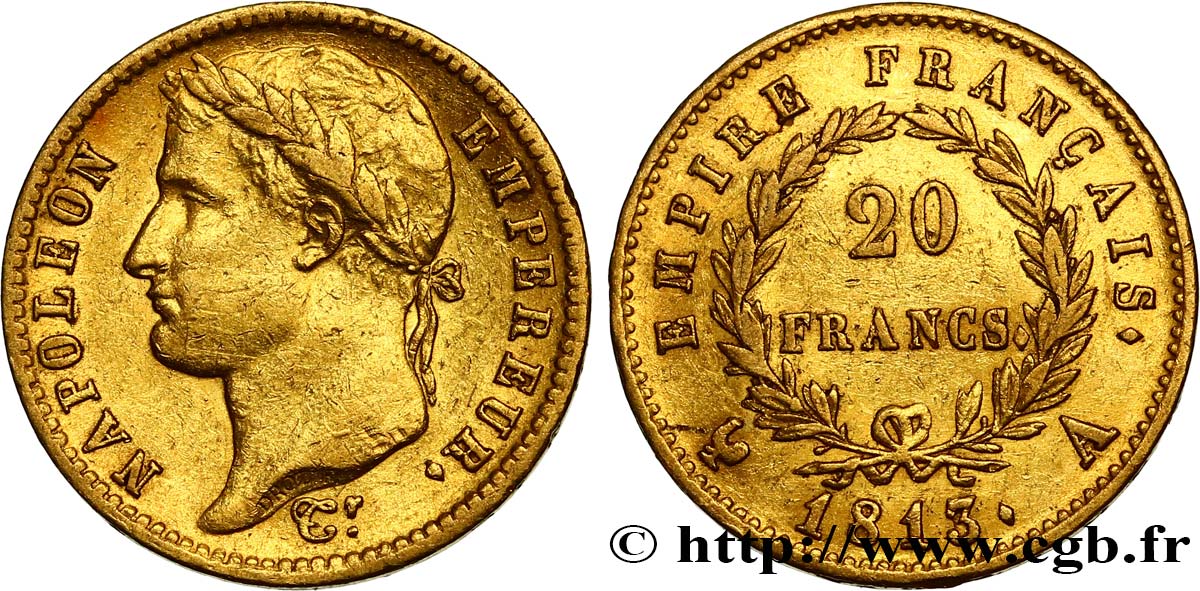 20 francs or Napoléon tête laurée, Empire français 1813 Paris F.516/30 TTB48 
