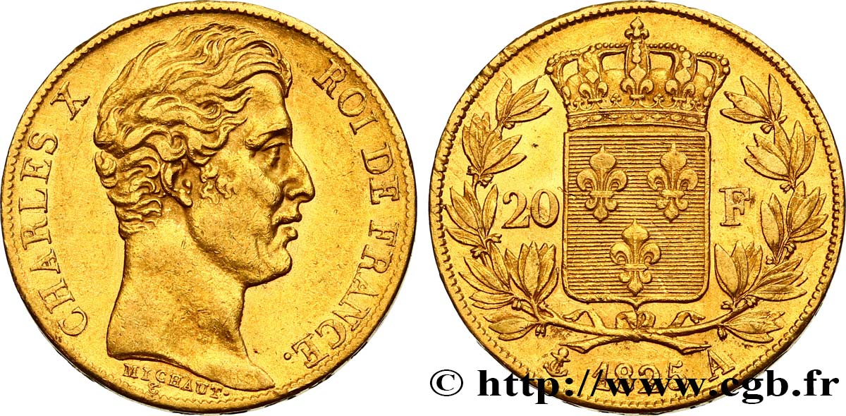 20 francs or Charles X 1825 Paris F.520/1 AU50 