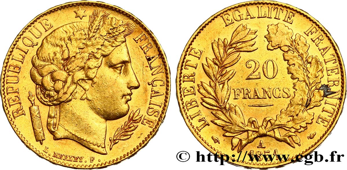20 francs or Cérès 1851 Paris F.529/4 XF48 