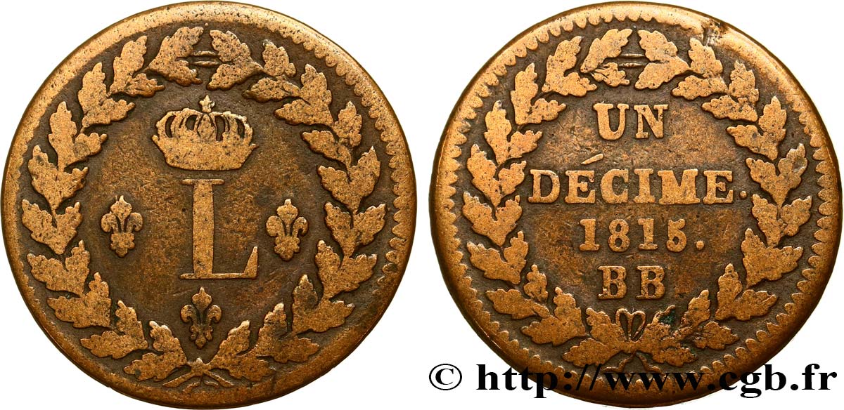 Un décime à l’L couronnée 1815  Strasbourg F.132A/3 TB25