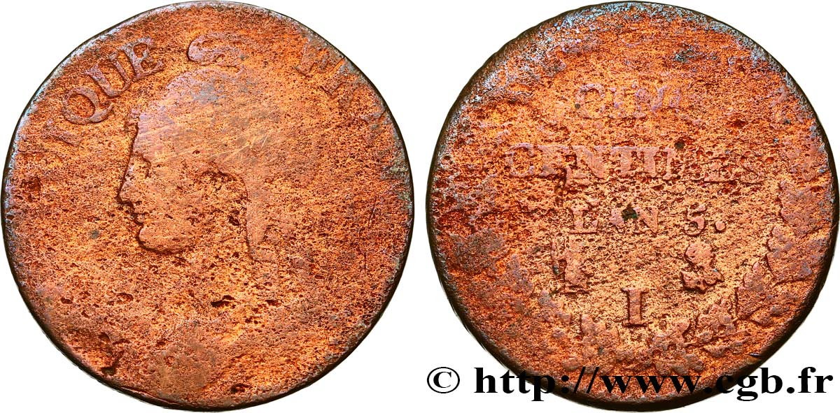 Cinq centimes Dupré, grand module 1797 Limoges F.115/23 VG